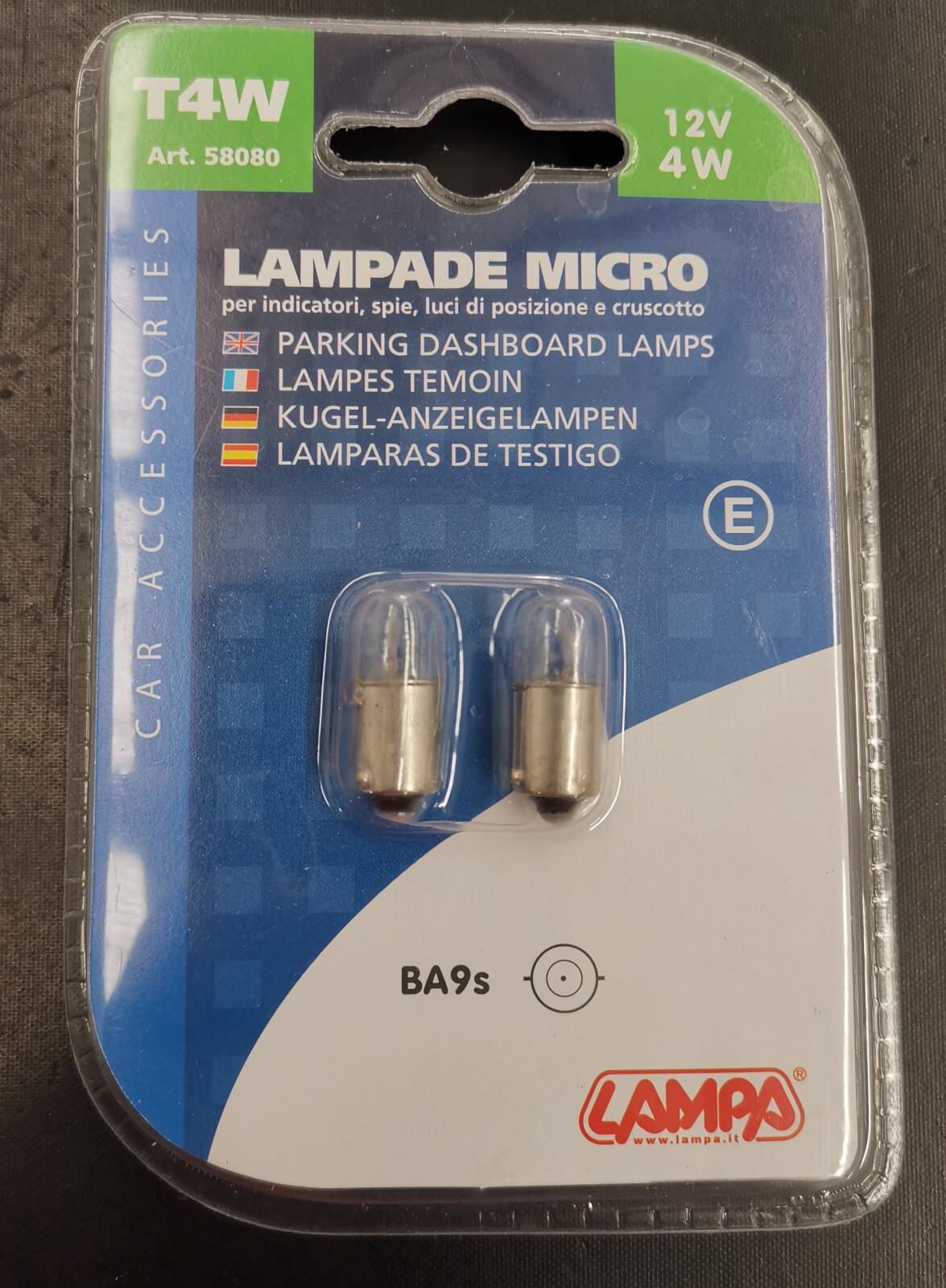12V Lampada micro - T4W - 4W - BA9s - 2 pz