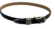 Brighton women's belt black leather snakeskin with silver tone hardware Large 34