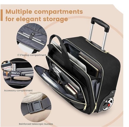 Rollende Laptoptasche Rollende Aktentasche auf Rollen für Herren Damen RFID Tasche NEU - Bild 4 von 7
