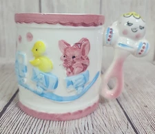 Vintage Rubens Originals Japan Ceramic Baby Nursery Coffee Mug Planter Pink Blue