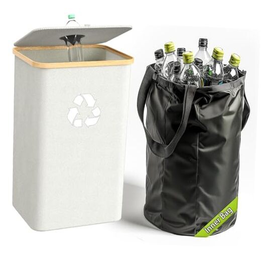 Recycling Bin for Kitchen Indoor Home, Large 100L Recycle Bin 26 Gallon White-image