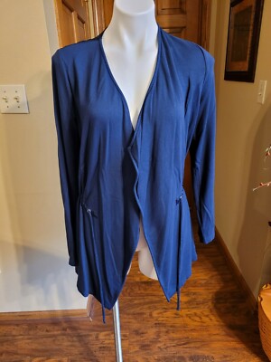 Chico s Zenergy Flavia Flyaway Satin  Navy Blue Cardigan Size 0
