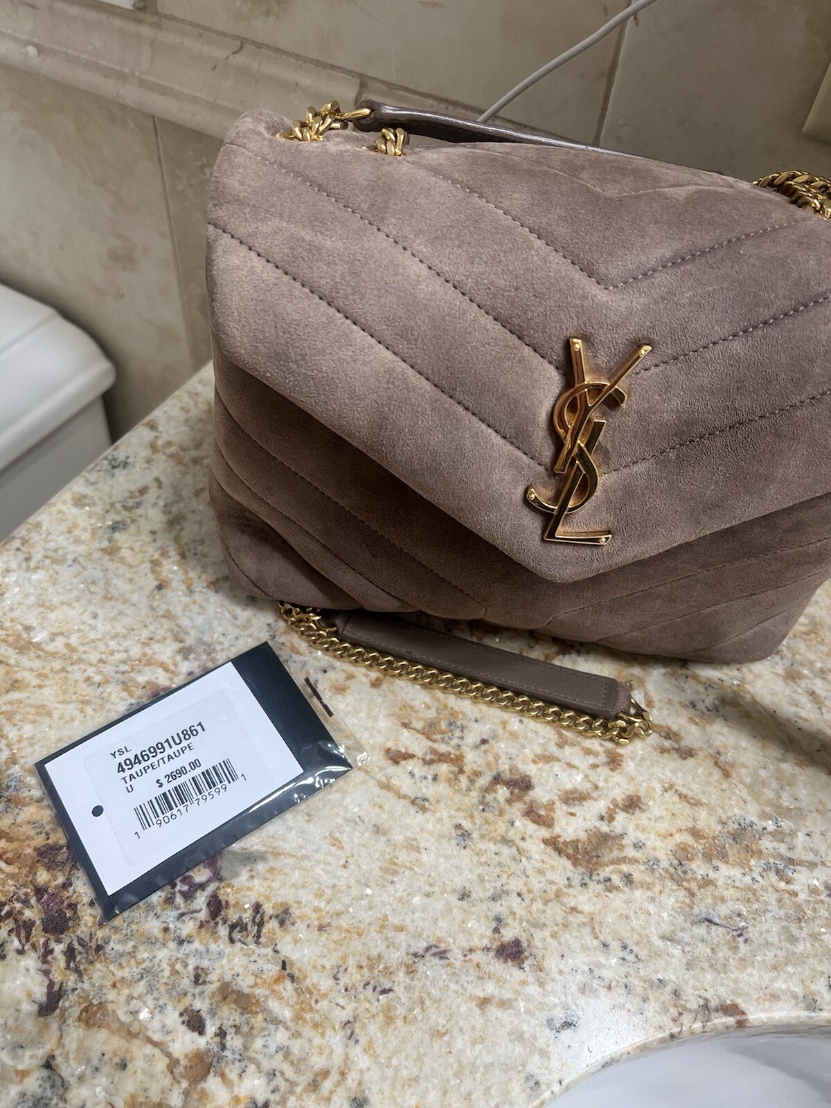 SAINT LAURENT Loulou Medium YSL Borsa a tracolla in pelle scamosciata trapuntata