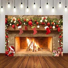 Christmas Fireplace Backdrop Red Sock Christmas Fireplace Photography 7x5ft