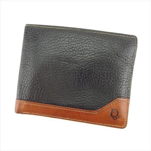 Dior Wallet Purse Bifold Black Brown leather Woman unisex Authentic Used T9026