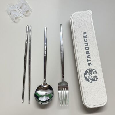 Starbucks Stainless Steel Chopsticks and Spoon Three-piece Set Student Tableware