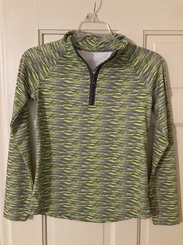 ❤️ JUSTICE sz 10 Girls Neon Yellow Gray 1/4 Zip Long Sleeve Athletic Poly Shirt