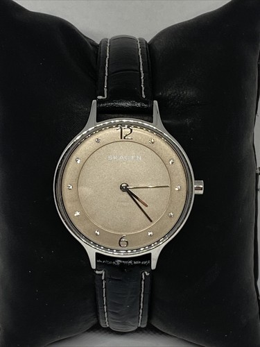 Skagen Anita SK2649 Women's Black Leather Analog Nude Dial Quartz Watch XR269 - Picture 3 of 12