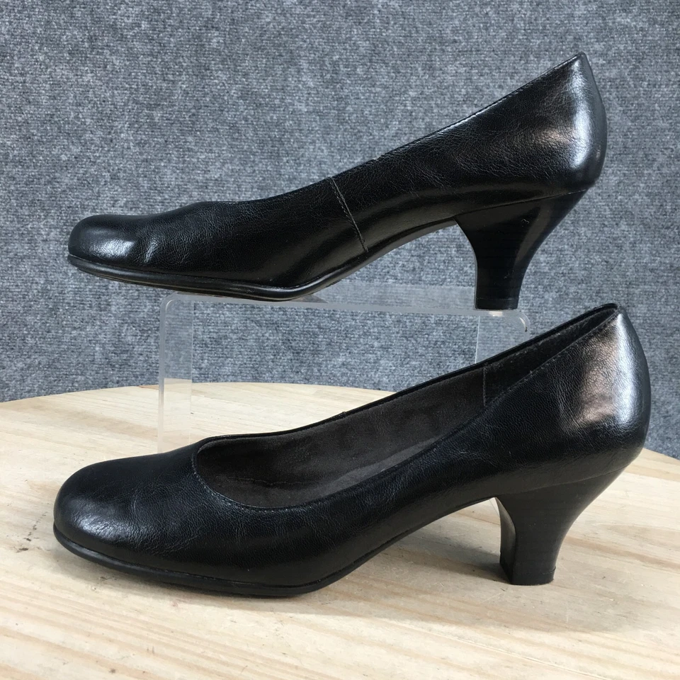 Zapatos de salón informales sin cordones de cuero sintético negro con aerosoles de tacón medio para mujer 9,5 M Wise Guy Foto 2 de 4