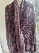 Silk Blend Scarf /Shawl Paisley  Brown Earth Tones  EUC