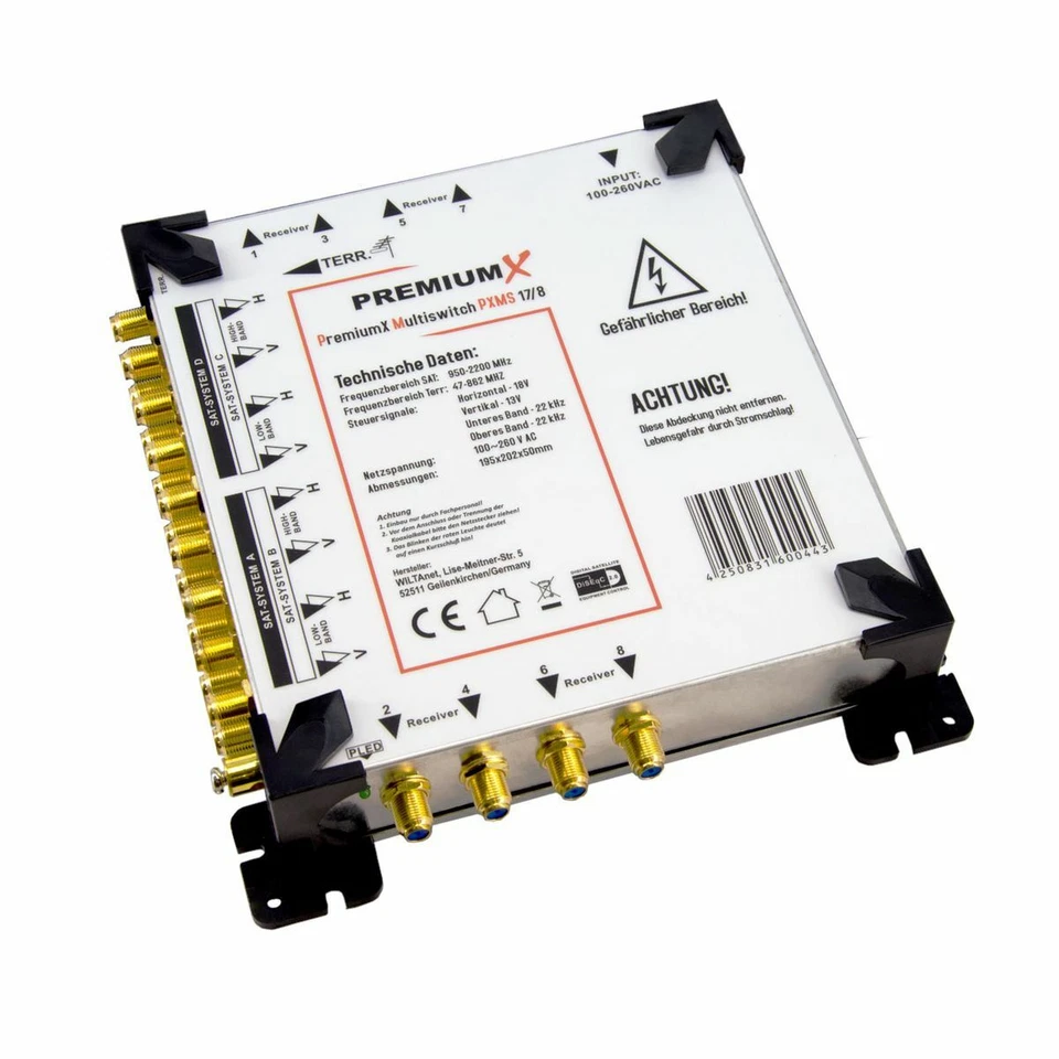 PremiumX Multischalter 17/8 Multiswitch 4 Satelliten 8 Teilnehmer SAT Verteiler - Bild 3 von 4