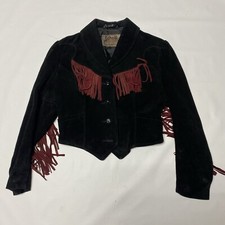 Vintage Schott Nyc Western Fringe Suede Black Burgundy Jacket Leather 12 Usa