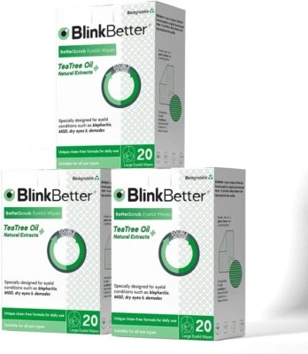 BLINKBETTER Tea Tree Oil Eyelid Wipes - Natural Blepharitis MGD & Dry Eye Relief (Pack of 3)