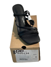 Black Strappy Sandals Block Heel faux leather Women's Size 6 New in box