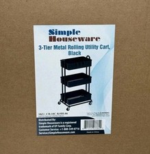 Simple Houseware 3-Tier Shelf Basket Heavy Duty Metal Utility Black Rolling Cart