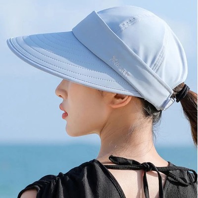 Casual Wide Brim Women Summer Sun Hat UV Protection Foldable Empty Top Ponytail 