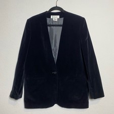 Vintage Diversity Black Velvet Blazer Jacket Womens Size 8 Cotton Blend 80s 90s