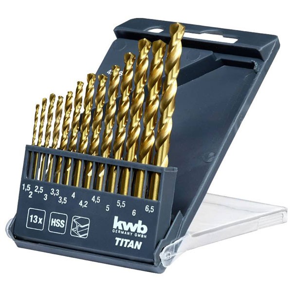 kwb Drill Bit set 13pc HSS titanium nitride 135° angle gold