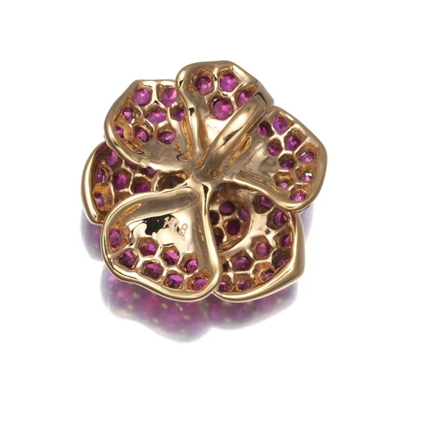 Ruby Paved Flower Pendant 18K 750 Rose Gold  - Image 3 of 4