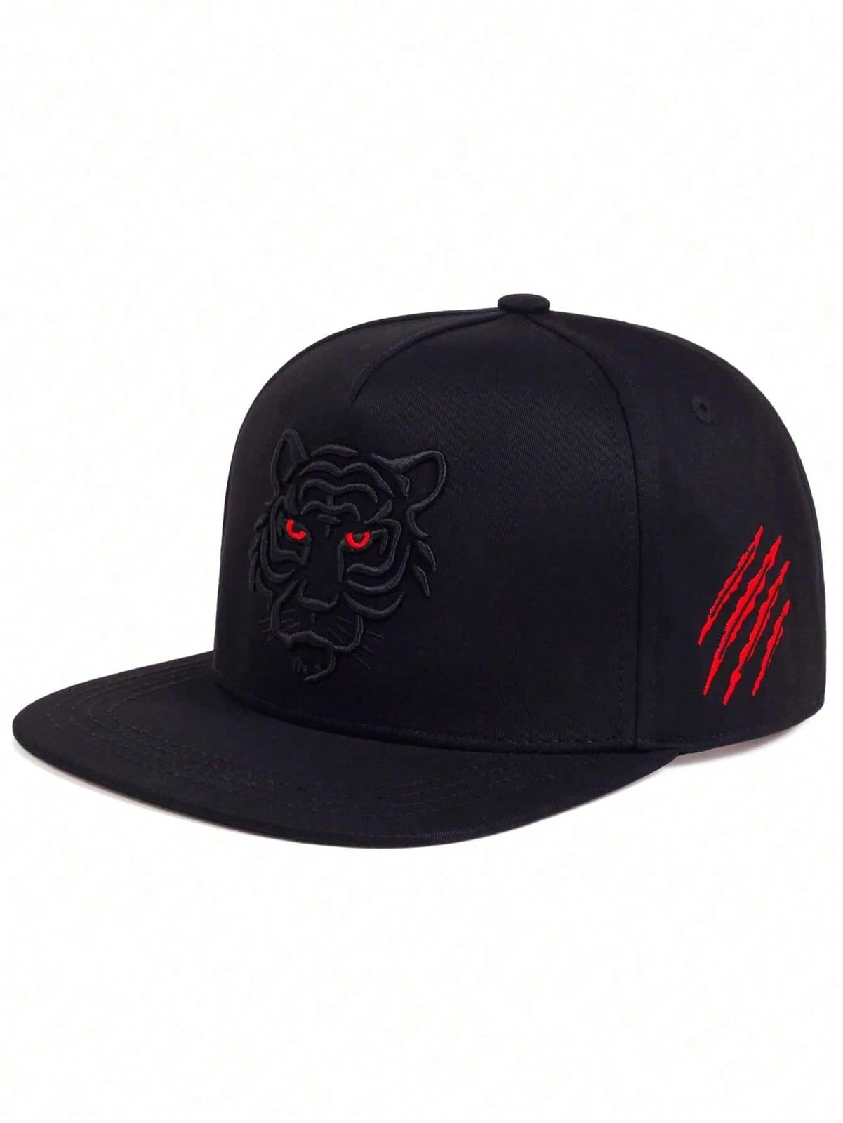 Men's Tiger Embroidery Flat-Brim Snapback Hat Streetwear Adjustable Cap