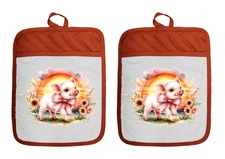 Pot Holders Oven Mitt Hot Pad Linen Towel Piggy Pig Farmhouse Sunflower DZ369DPH