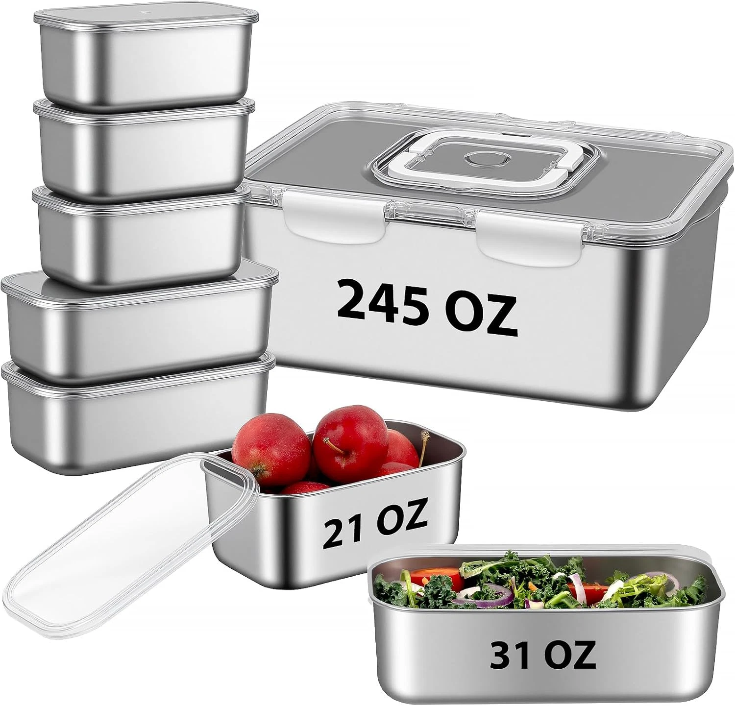 8 PCS Stainless Steel Food Storage Containers Set - BPA Free & Oven Safe