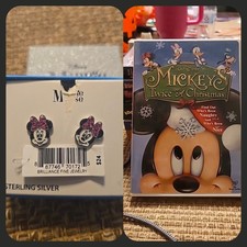Disney Sterling Silver Crystal Minnie Earrings- NEW IN BOX, Includes Disney DVD