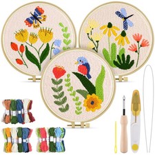 3 Sets Punch Needle Kits, Flowers Punch Embroidery Kits for Adults Beginner, ...