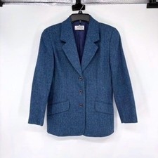 Vintage Talbots Wool Blazer 6P Blue Herringbone 3 Button Career Jacket