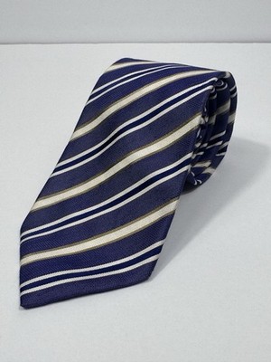 Hugo Boss Silk Linen Neck Tie Italy 3  X 59  Blue Striped Designer Luxury Career