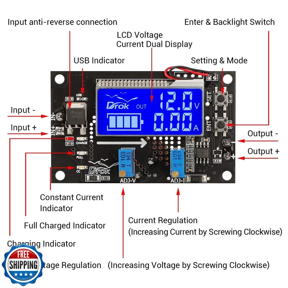 DROK DC Voltage Regulator Adjustable - 2pcs LCD Display Boost Converter 6-30V - Image 2 of 4