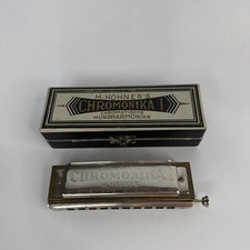 M. Hohner The "Chromonica" Harmonica Germany Key C 10 Hole Wood/Metal Vintage