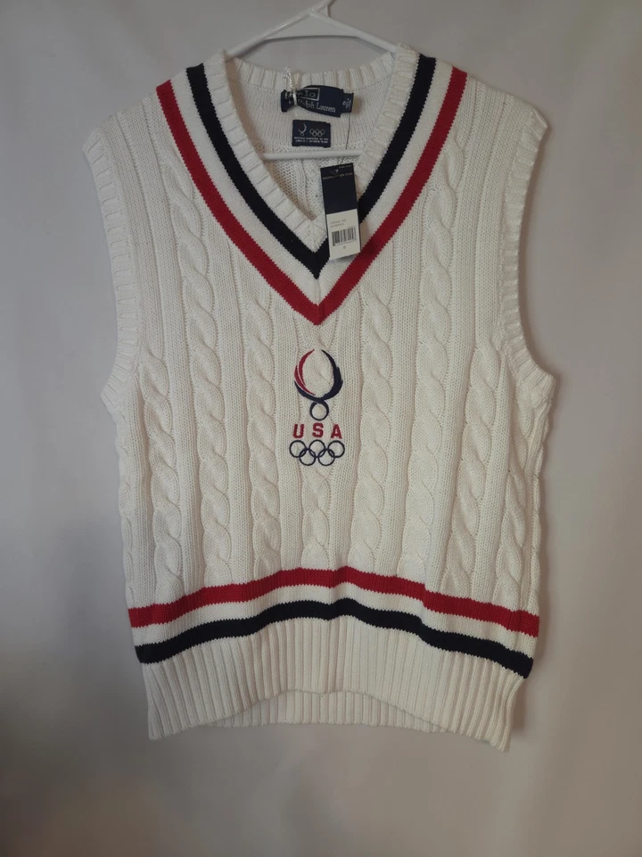 Polo Ralph Lauren свитер жилет мужской XL белый 2008 Пекин Олимпийских игр редкая - Изображение 3 из 4