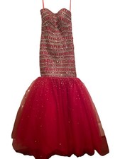Mori Lee Madeline Gardner Red Gown Sz 10 Mermaid Embellished Tulle Prom Formal