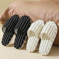 Indoor Linen Striped Slippers Anti-Slip Quiet Home Shoes