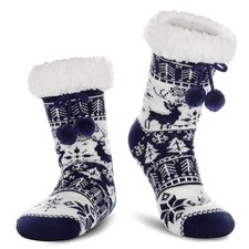 Women's Slipper Fuzzy Socks with Grips Non Slip Winter One Size Pattern Navy