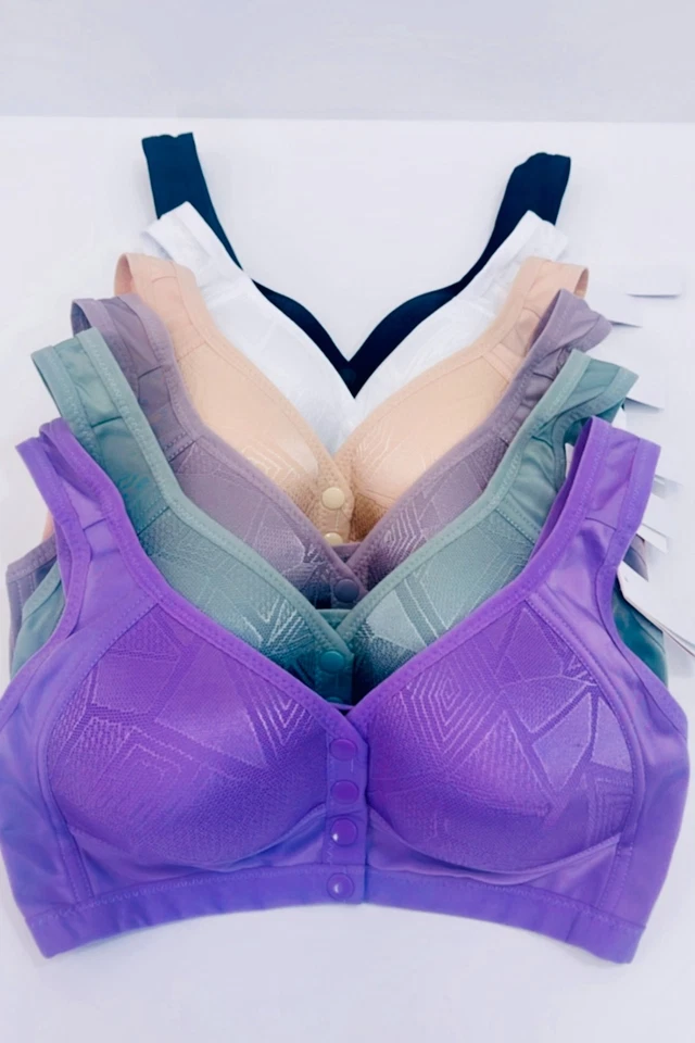 3/6 Lot Daisy Bras for Older Women Wire Free Bra Senior Front Close Button Bras - Image 3 of 4