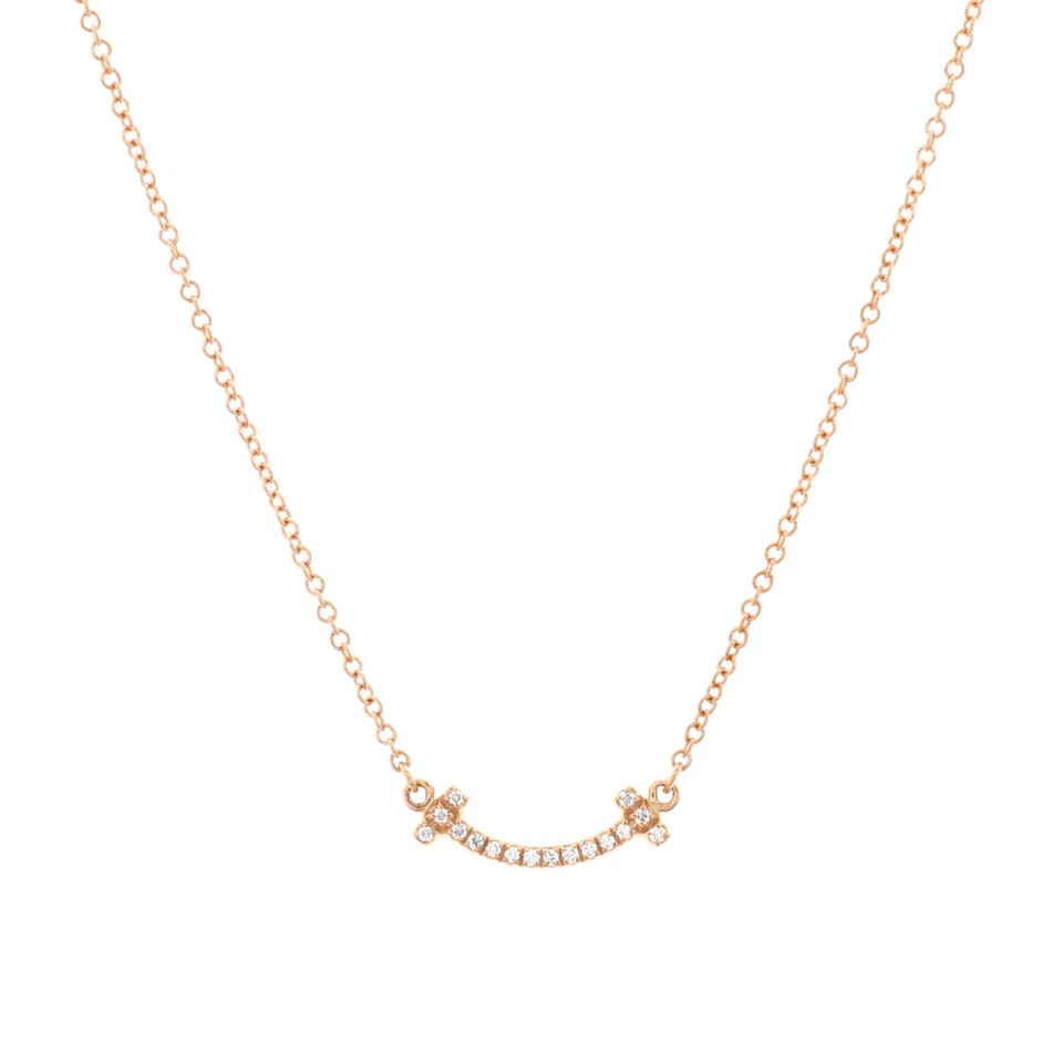 Tiffany & Co. T Smile Pendant Necklace 18K Rose Gold with Diamonds Mini