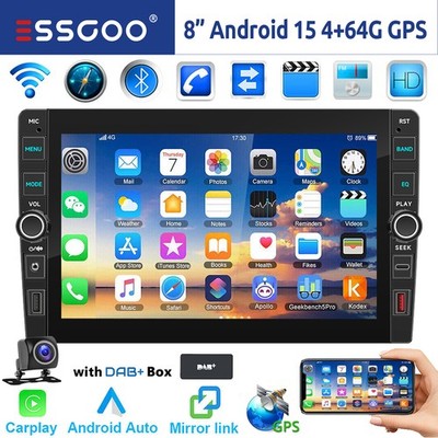 DAB+ 4+64G Android 15 Autoradio Carplay GPS NAVI RDS Bluetooth +Mik Kamera 2 DIN