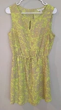 Charming Charlie Women's Dress M  Lime Green Taupe Floral Keyhole Sleeveless