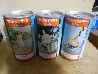 TENNENT`S GIRLS STEEL BEER CANS [EMPTY CANS READ DESC.]