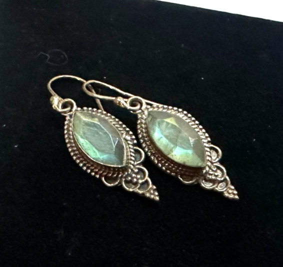 Vintage Moonstone Earrings MARKED INDIA NY 925 Sterling Silver Jewelry Lot K