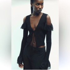 ZARA RUFFLED KNIT CARDIGAN