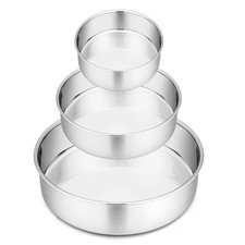 Cake Pan Set of 3, 4"  6"  8" Round Baking Layer Tier Cake Pans Tins, Stain...