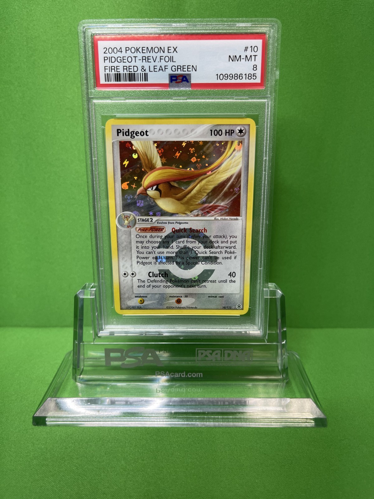 2004 POKEMON EX FIRE RED & LEAF GREEN 10 PIDGEOT-REVERSE FOIL PSA 8