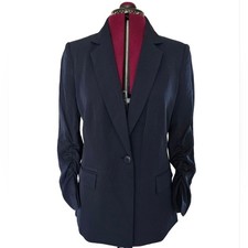 NWT Calvin Klein Women's Navy Rouched Sleeve Blazer Size 8