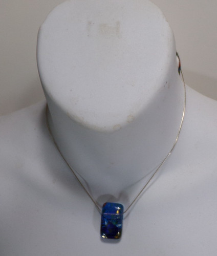 Dichroic Glass Pendant Necklace 1" Iridescent Art Glass 18" Silver Plate XL311