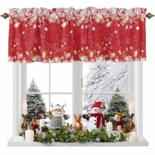 Snowflake Christmas Valances for Windows, Xmas 54"W x 18"L Pack of 1 Red