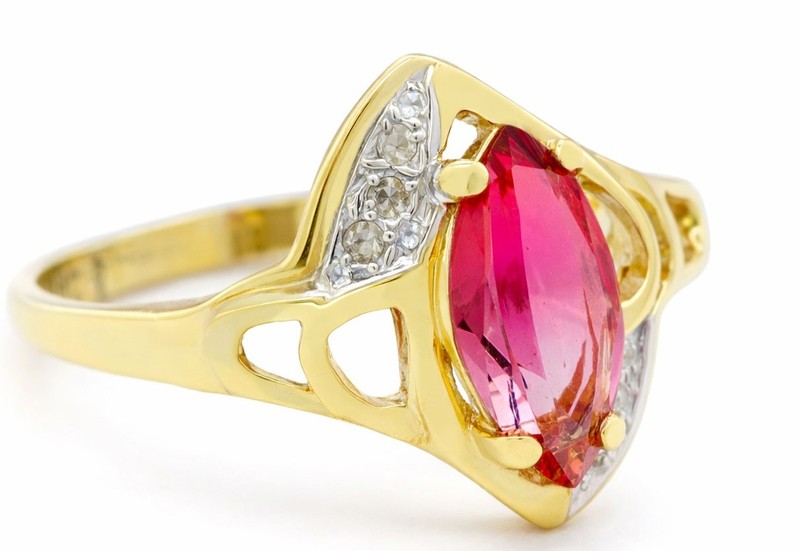 LAB CREATED 1.38 Cts PINK TOURMALINE & GENUINE DIAMOND RING 10K GOLD - NWT