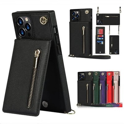 Casetic Crossbody Wallet For iPhone Case Credit Card Holder Leather Flip Cover